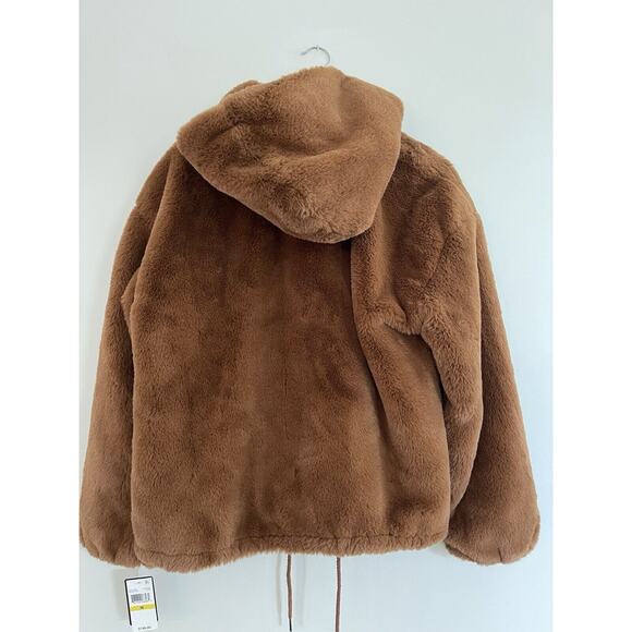 New Lucky Brand Womens Brown Full‎ Zip Drawstring Hem Faux Fur Casual Jacket MED - Picture 3 of 6